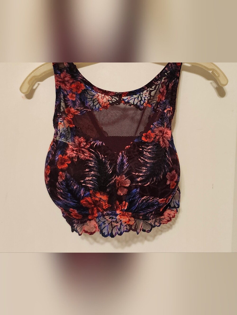 PINK Victoria's Secret Floral Lace Bralette in Black with Red & Blue Accents
